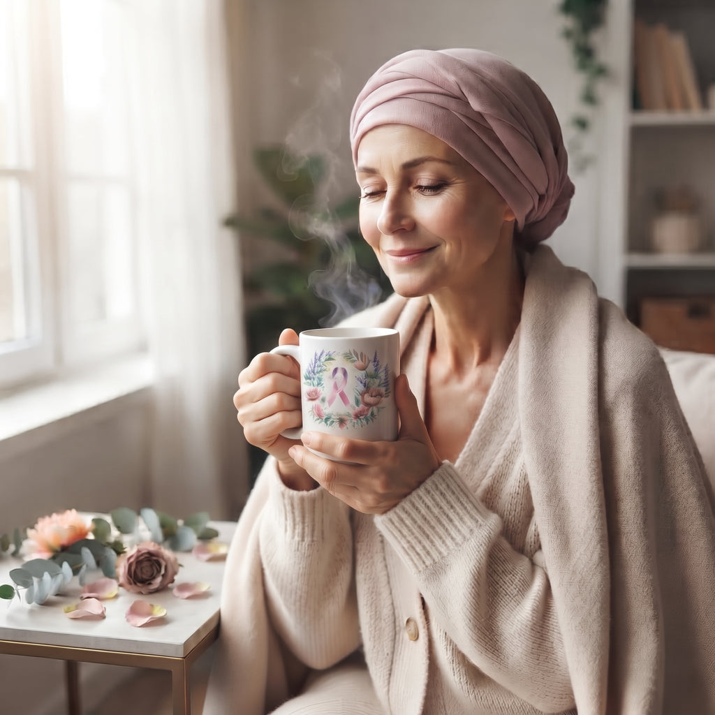 Mug solidaire « Ensemble, avec douceur » - Ruban rose et couronne fleurie