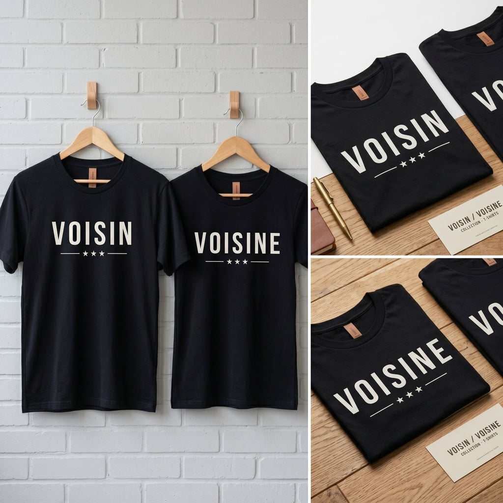 Pack T-shirt personnalisé voisin voisine - Cadeau humour original crémaillère anniversaire