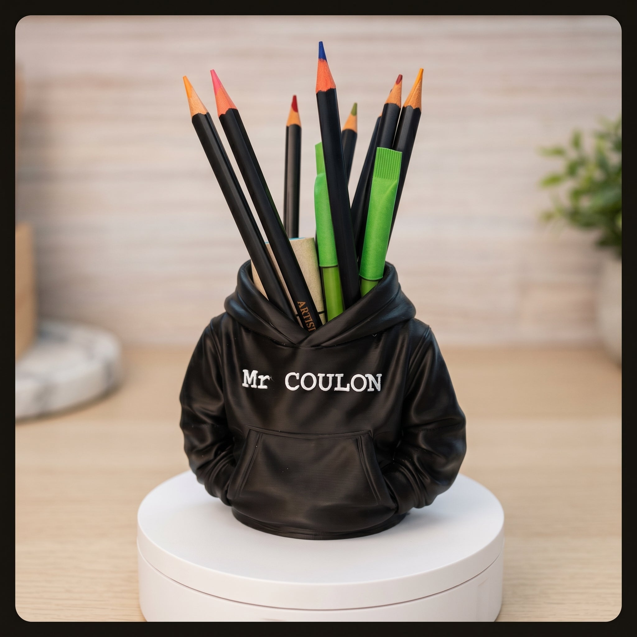 Pot à crayons sweat à capuche personnalisé - Cadeau bureau, maître ou maîtresse