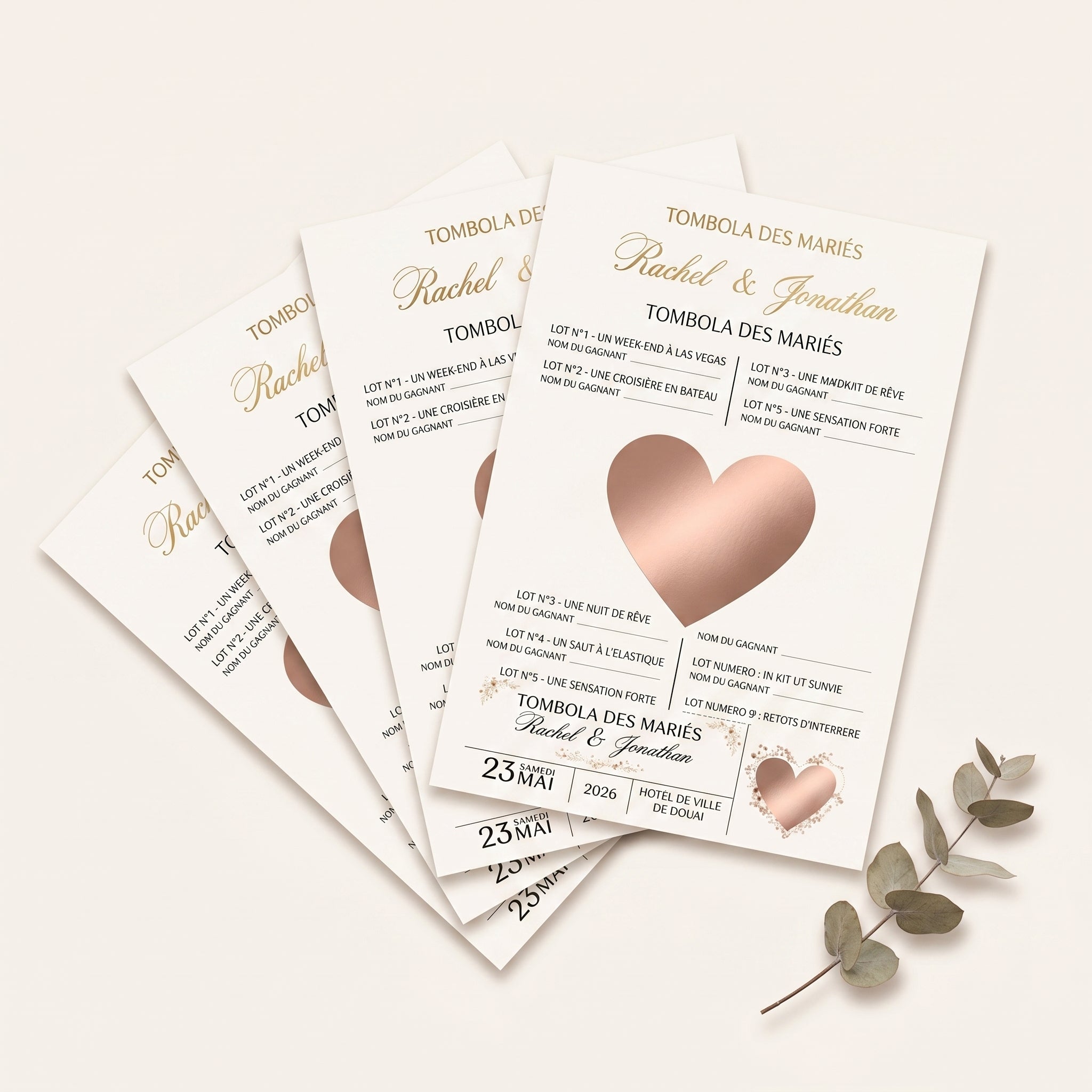 Tickets à gratter mariage personnalisés - Animation jeu invités avec affiche A4 incluse