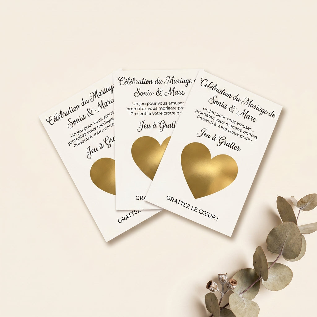 Tickets à gratter mariage personnalisés - Animation jeu invités avec affiche A4 incluse