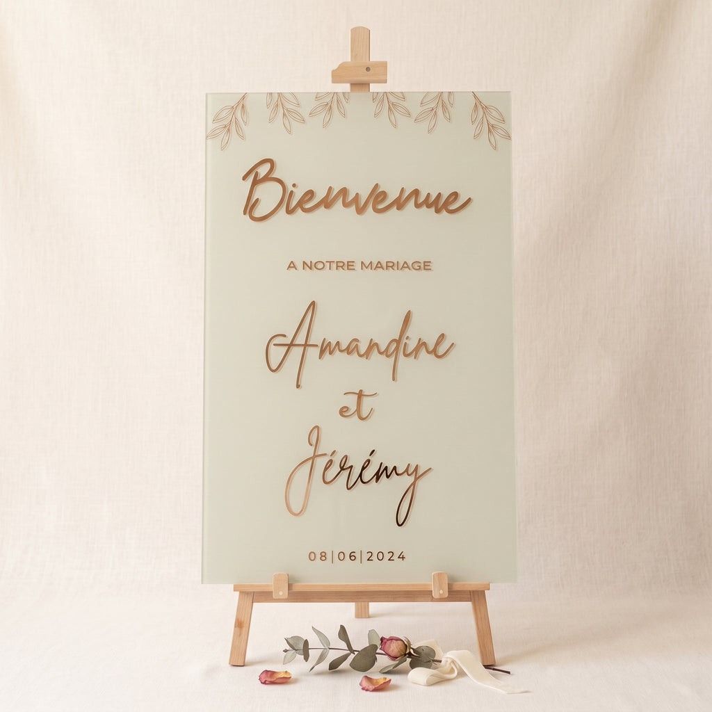 Panneau bienvenue personnalisé - Mariage, baptême, anniversaire - Verre, bois ou plexiglas