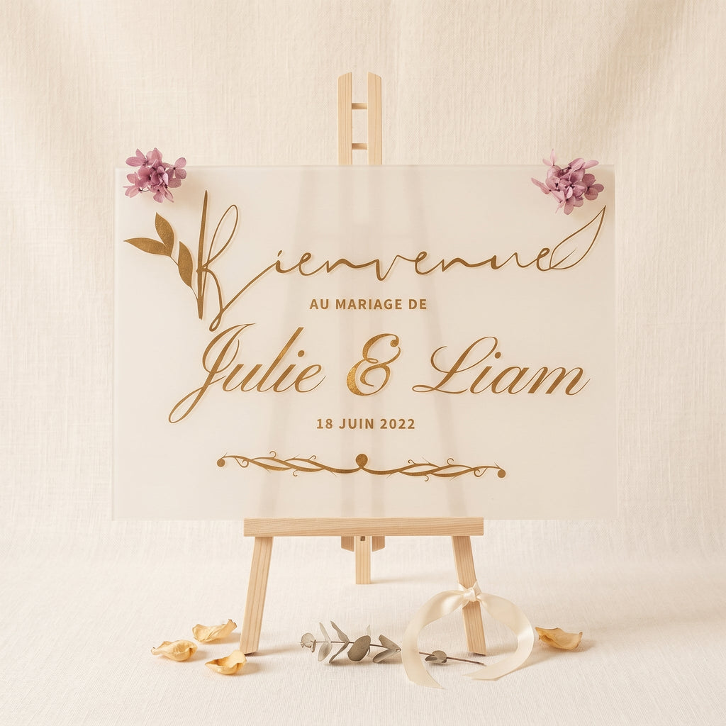 Panneau bienvenue personnalisé - Mariage, baptême, anniversaire - Verre, bois ou plexiglas