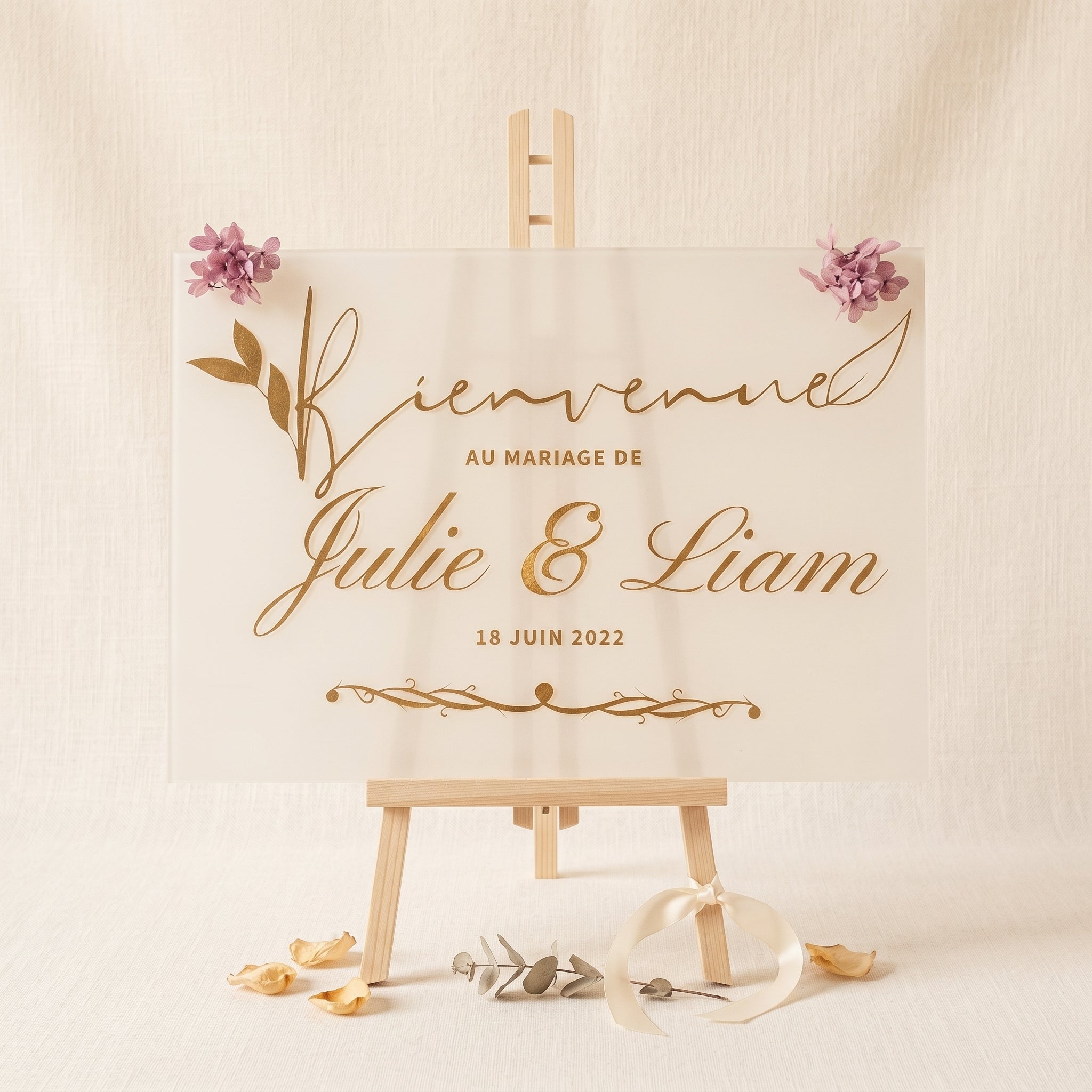 Panneau bienvenue personnalisé - Mariage, baptême, anniversaire - Verre, bois ou plexiglas