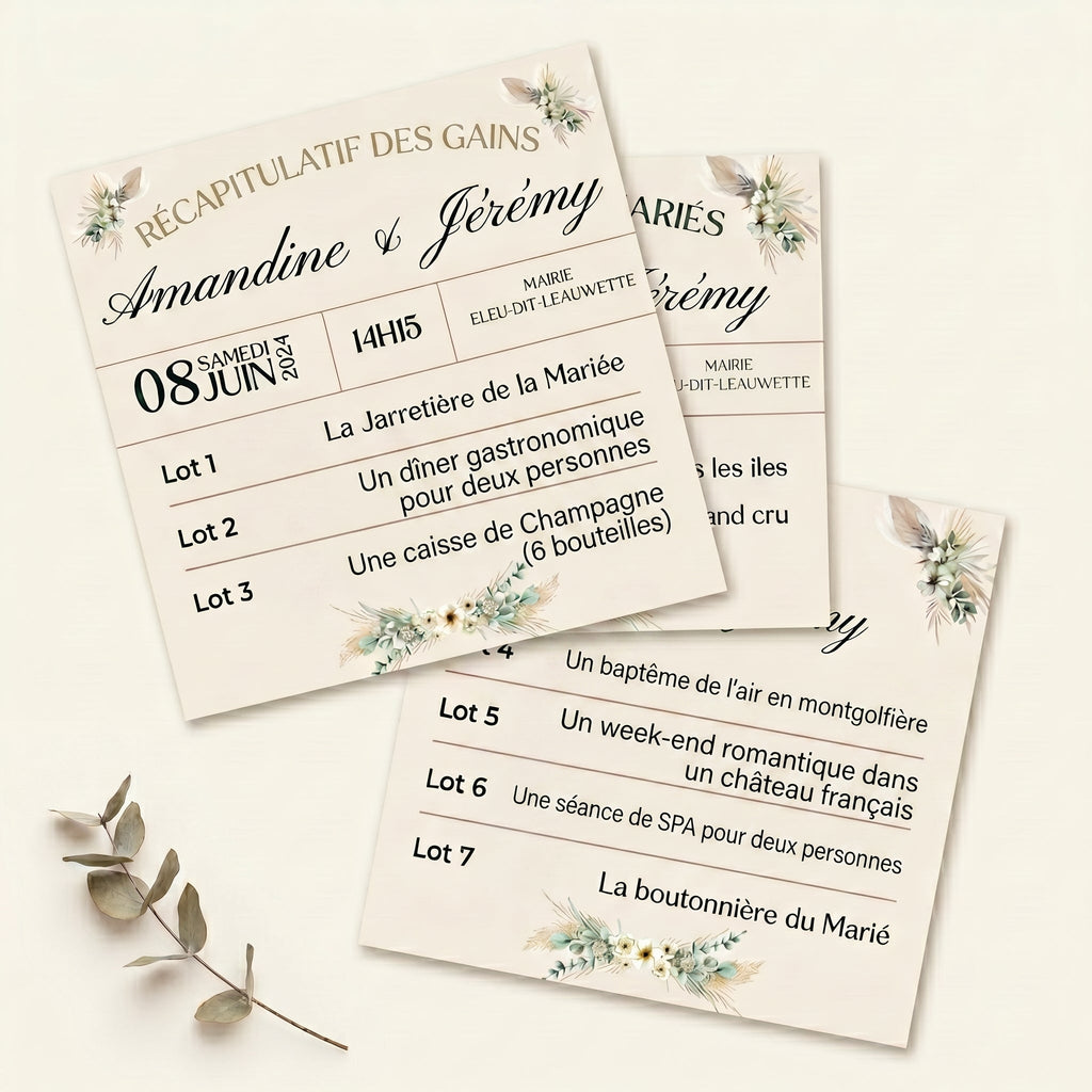 Tickets à gratter mariage personnalisés - Animation jeu invités avec affiche A4 incluse