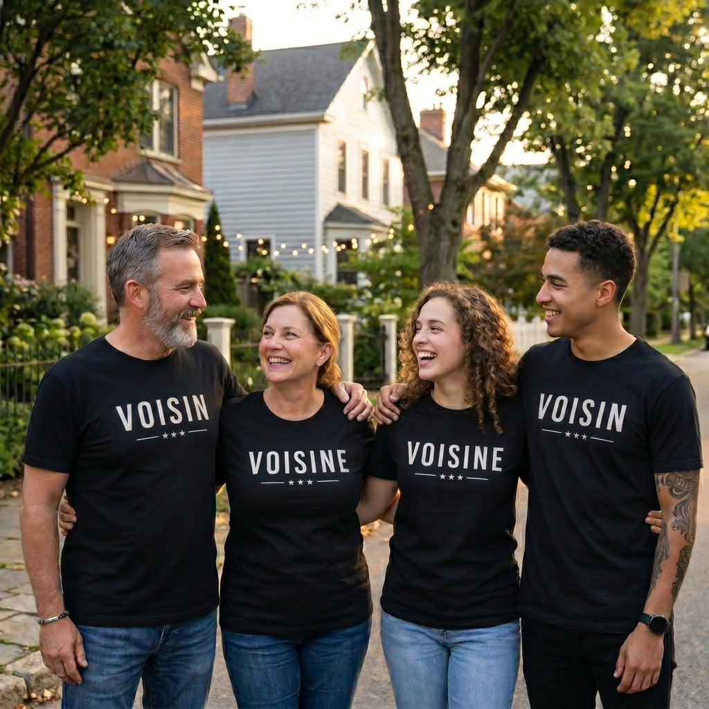 Pack T-shirt personnalisé voisin voisine - Cadeau humour original crémaillère anniversaire